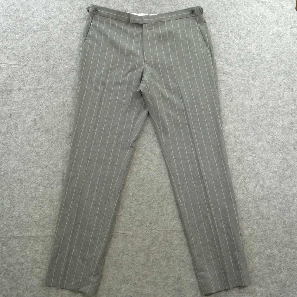 Reiss Pants Mens 36 Gray Trousers Pin Stripe Dress Flat Front Wool